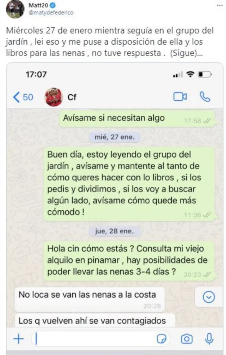 Matías Defederico publicó sus chats privados con Cinthia Fernández tras sus fuertes acusaciones: "Nunca dije 'no puedo'"