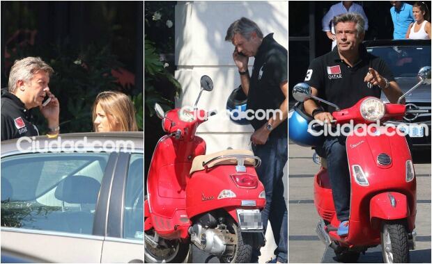 Mauricio D Alessandro lució una Vespa roja, en la salida de un conocido restaurante, y se confesó fanático de la marca. (Foto: Movilpress)