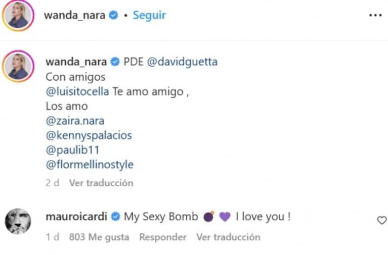 Mauro Icardi le declaró su amor a Wanda Nara en Instagram: "Mi bomba sexy"