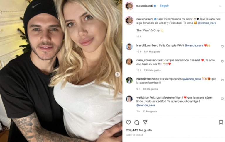 Mauro Icardi le dedicó a Wanda Nara un romántico mensaje por sus 35 años: "Que la vida nos siga llenando de amor"