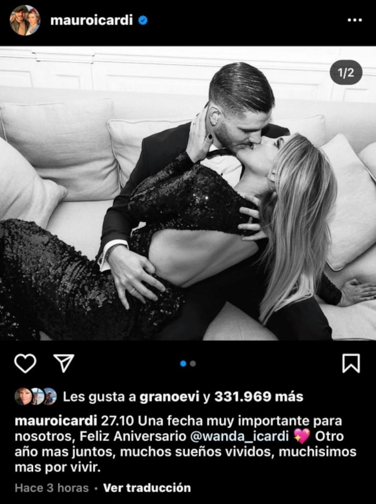 Mauro Icardi le dedicó un mensaje a Wanda Nara por su aniversario tras la reconciliación: “Otro año más juntos” 