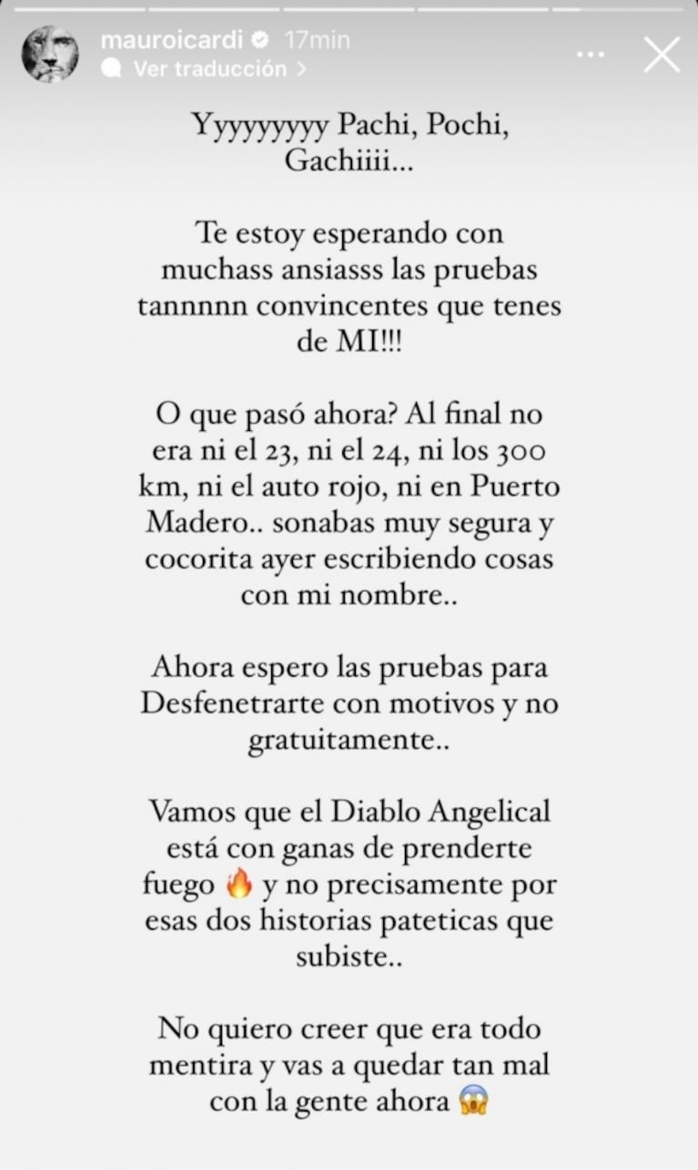 Mauro Icardi redobló la apuesta y volvió a apuntar contra Pochi de Gossipeame: "El diablo angelical está con ganas de prenderte fuego"