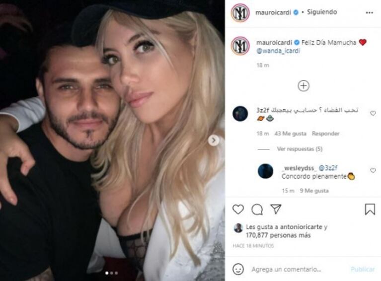 Mauro Icardi saludó a Wanda Nara con un posteo que desconcertó a sus seguidores: "Feliz día mamucha"