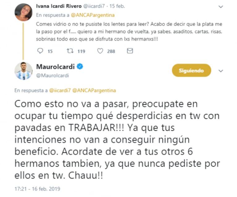 Mauro Icardi se cansó y salió al cruce de Ivana Icardi: "¡Ocupá el tiempo que desperdiciás, trabajando!"