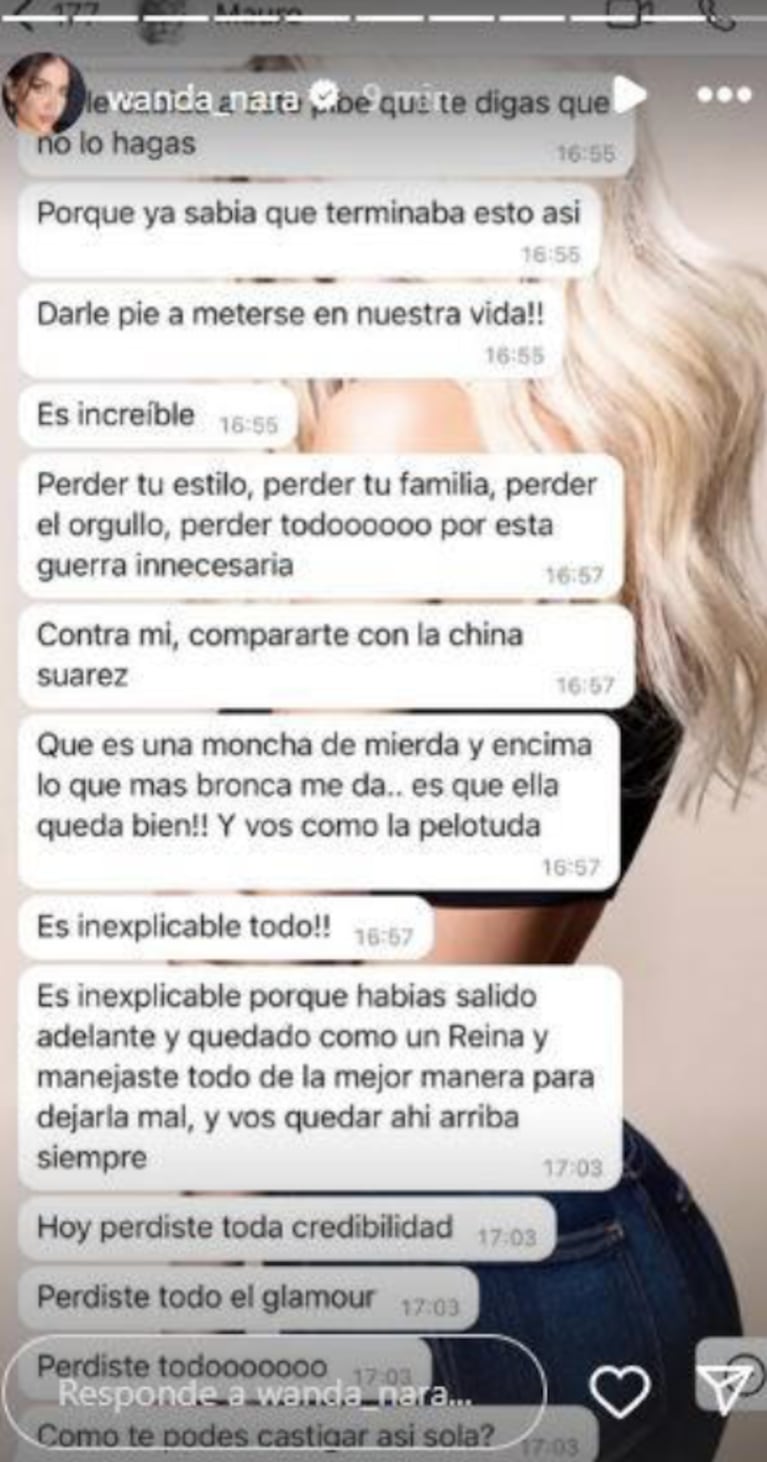 Mauro insultando a China en diálogo con Wanda.