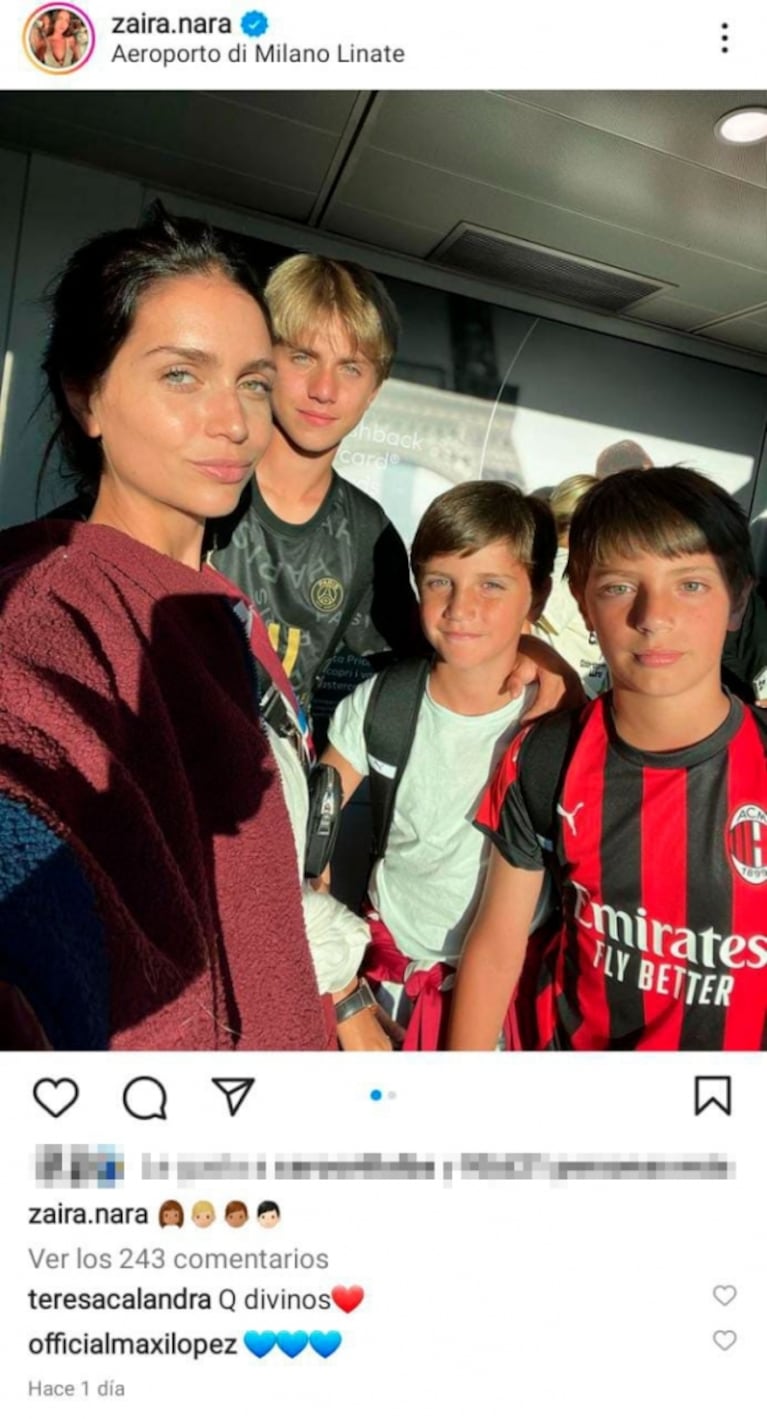 Maxi López reaccionó a una foto de Zaira Nara con sus tres hijos