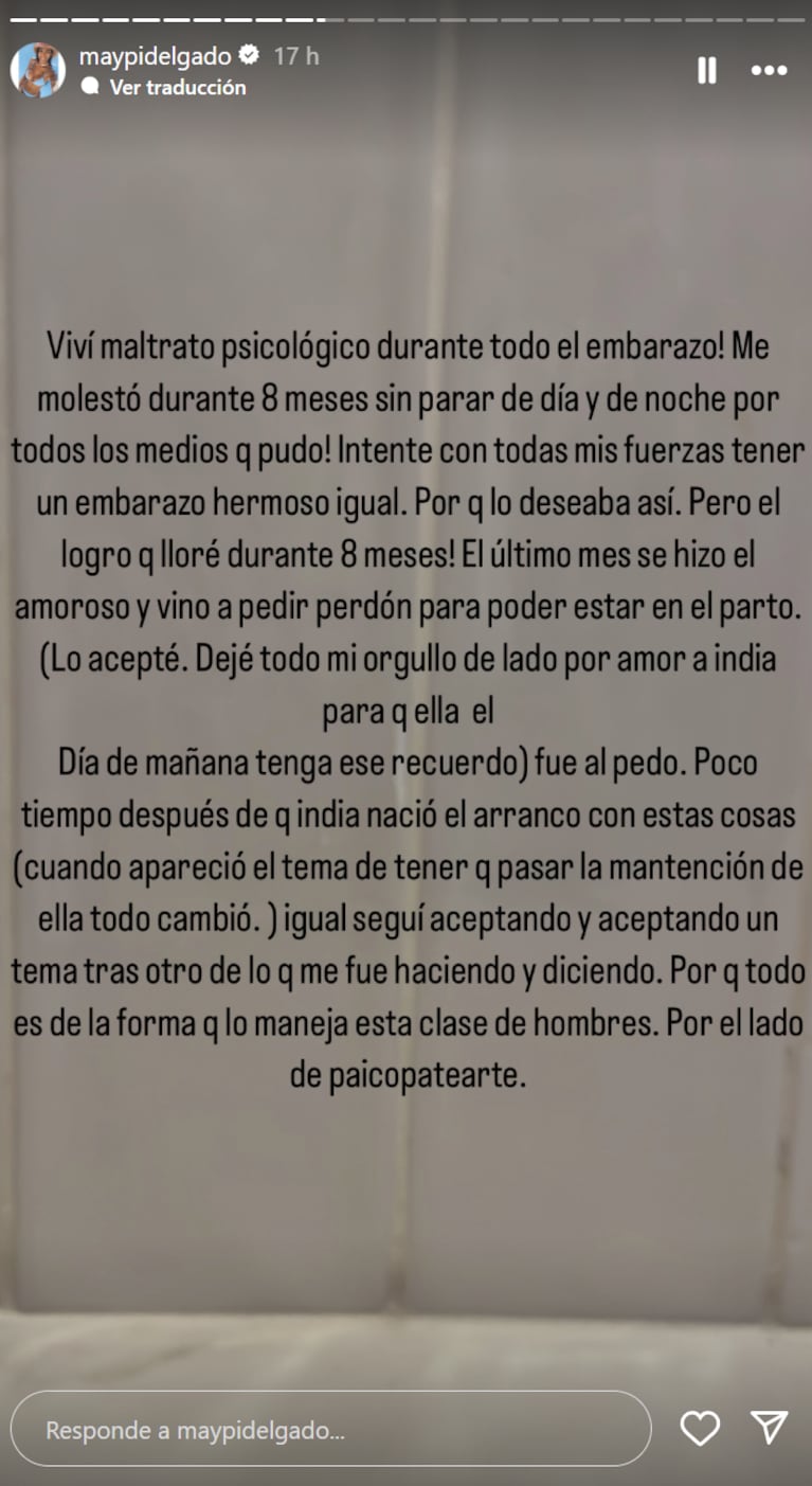 Maypi apuntó contra el padre de su hija.