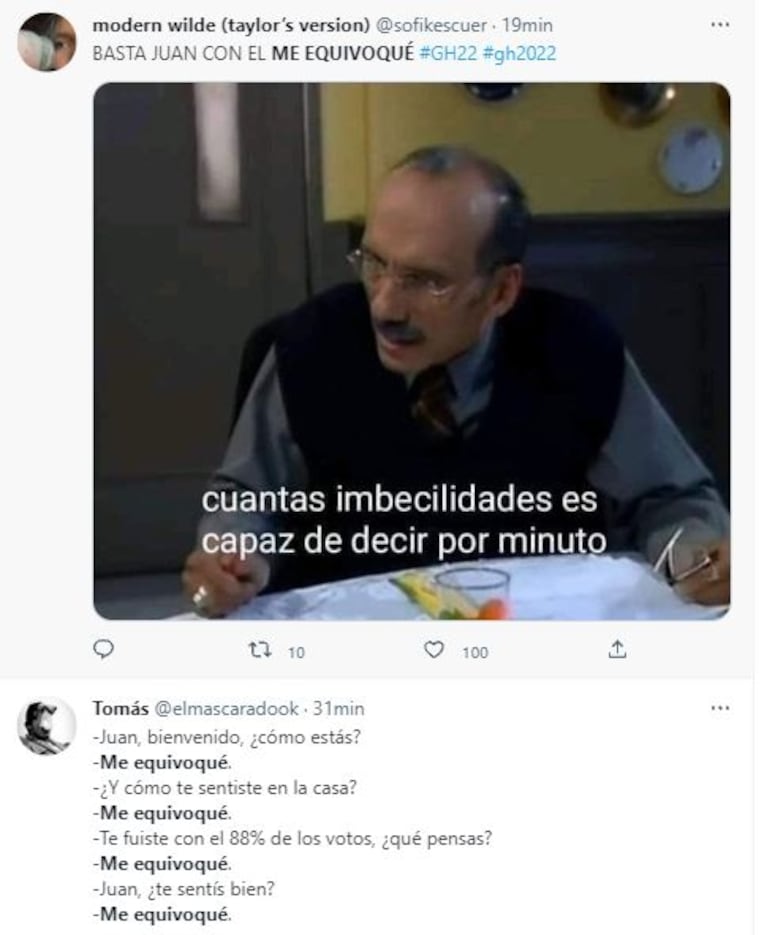 "Me equivoqué": Juan de Gran Hermano repitió la frase y provocó una lluvia de memes