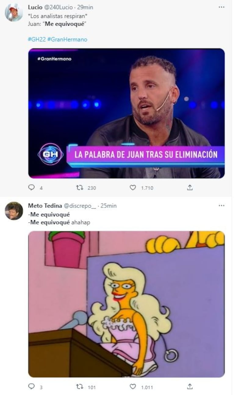 "Me equivoqué": Juan de Gran Hermano repitió la frase y provocó una lluvia de memes