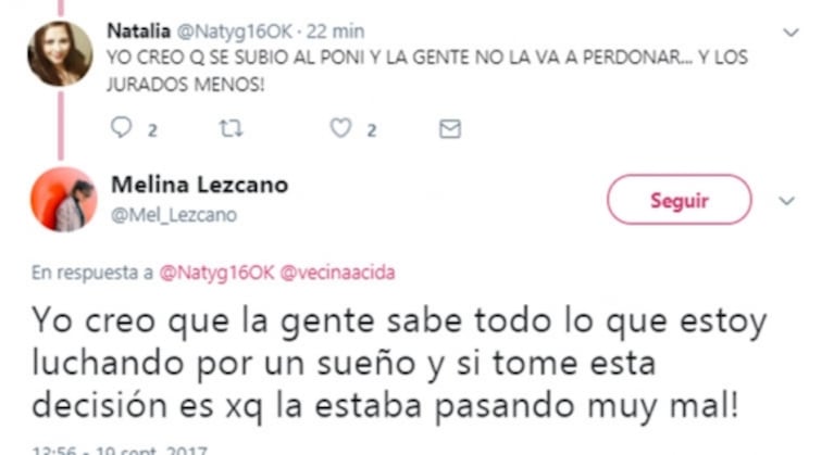 Melina Lezcano pidió cambio de bailarín y se defendió de las críticas: "¡Si tomé esta decisión es porque la estaba pasando muy mal!"