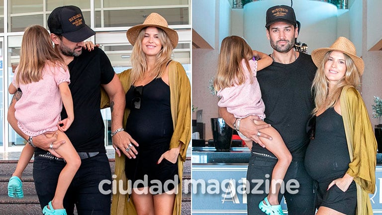 Mery del Cerro, embarazada de siete meses, con su marido y su hija, en Punta del Este. (Foto: GM Press)