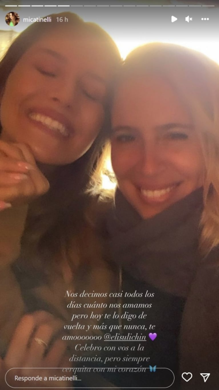 Mica Tinelli le dedicó un profundo posteo a su amiga Eli Sulichin, novia de Benjamín Vicuña