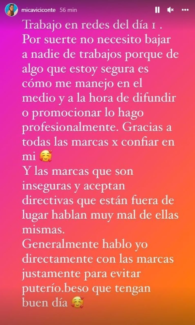 Mica Viciconte apuntó fuerte contra Nicole Neumann tras su último enfrentamiento: "Yo no necesito bajar a nadie de trabajos"