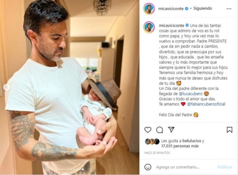 Mica Viciconte compartió el álbum íntimo de Fabián Cubero como papá de Luca: "Tenemos una familia hermosa"