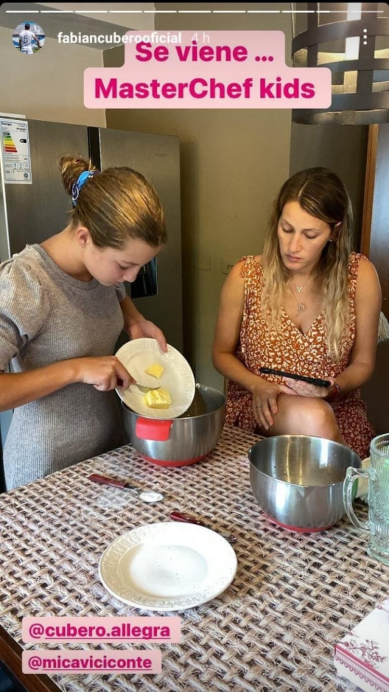 Mica Viciconte compartió una tarde de cocina con las hijas de Fabián Cubero y Nicole Neumann mientras la top vacaciona en Europa