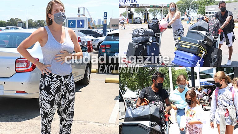 Mica Viciconte, Fabián Cubero, Allegra, Indiana y Sienna volvieron de sus vacaciones en Brasil (Fotos: Movilpress). 