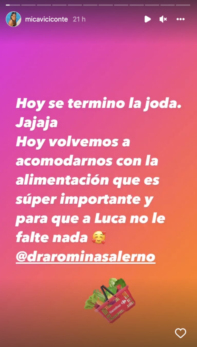 Mica Viciconte habló de su alimentación tras el nacimiento de Luca: "Volvemos a acomodarnos"