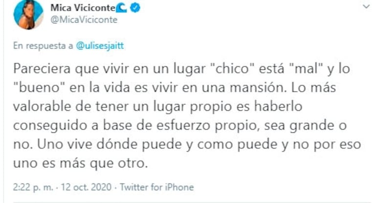 Mica Viciconte, lapidaria con Yanina Latorre tras decir que vive en un 'sucucho': "¡Ubicate!; lo más valorable es tener un lugar conseguido a base del esfuerzo propio"