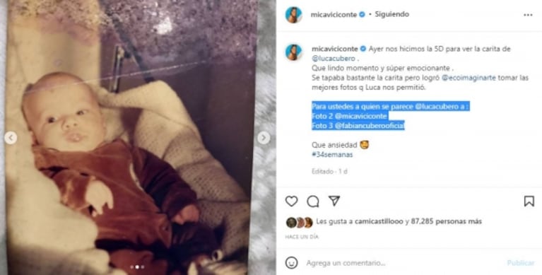 Mica Viciconte mostró la carita de Luca Cubero y lanzó una encuesta entre sus fans: "¿A quién se parece?"