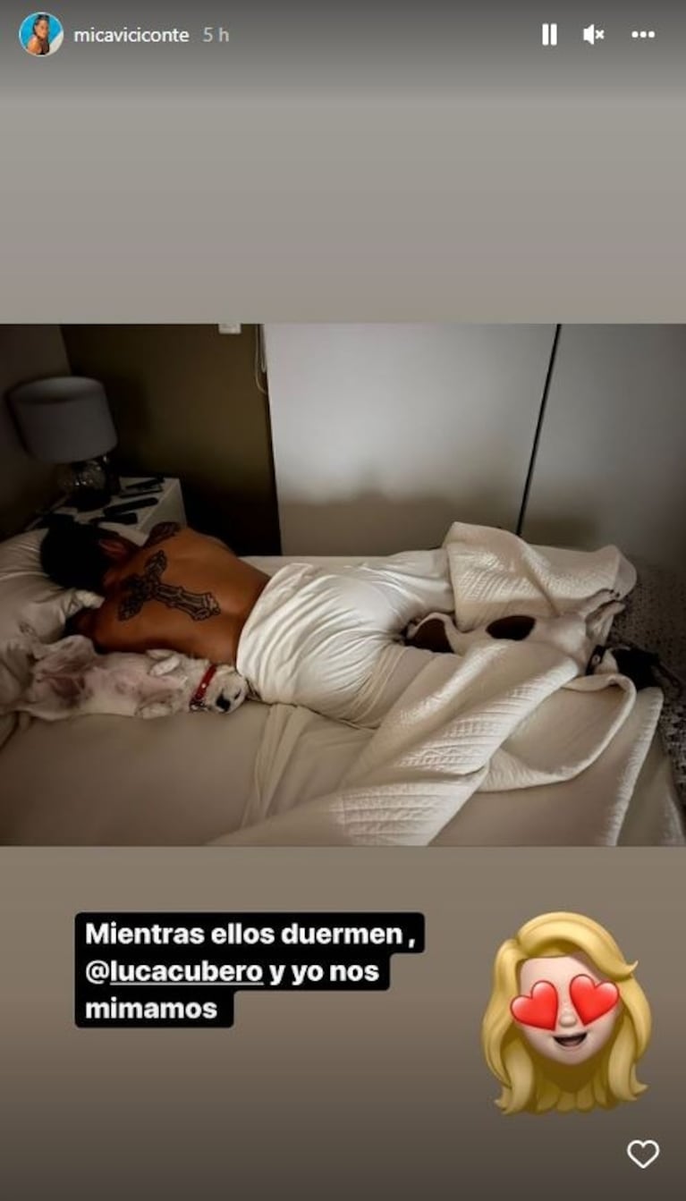 Mica Viciconte subió una pícara foto de Fabián Cubero en su cuarto: "Mientras ellos duermen, nosotros nos mimamos"