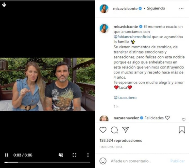 Mica Viciconte y Cubero sorprendieron a sus familiares al contar que esperan a su primer hijo: "El momento exacto que anunciamos que se agrandaba la familia"