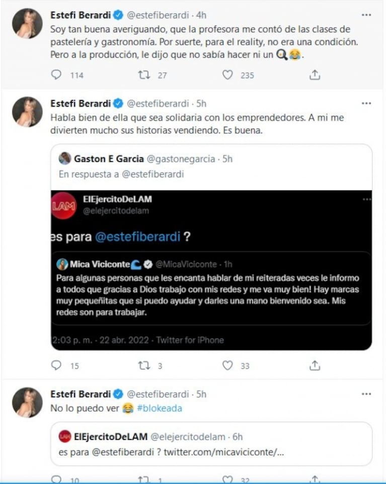 Mica Viciconte y Estefi Berardi tuvieron un picantísimo cruce en Twitter: "Te recomiendo que estudies"