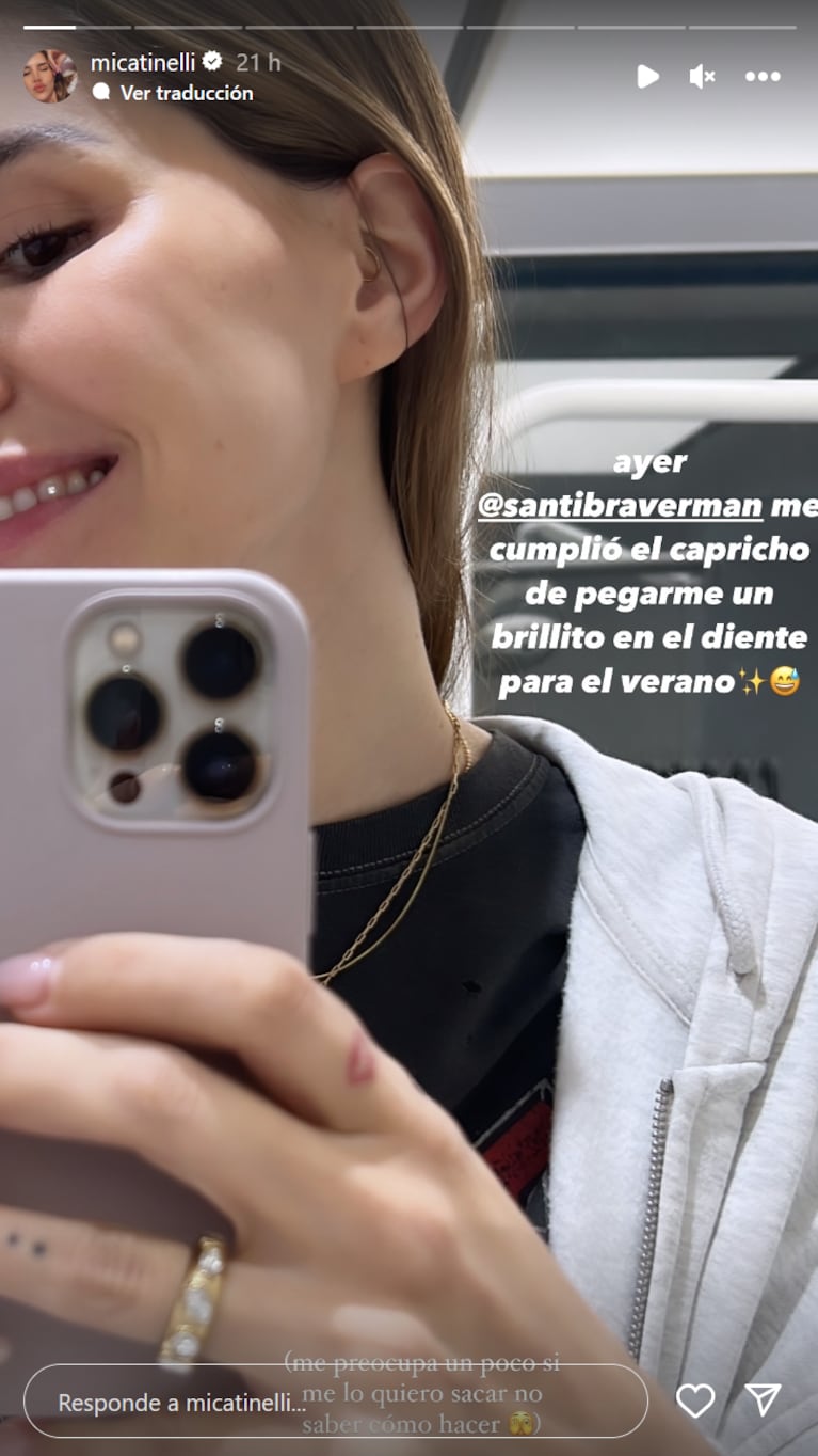 Micaela Tinelli impone tendencia con un original aplique de strass en sus dientes