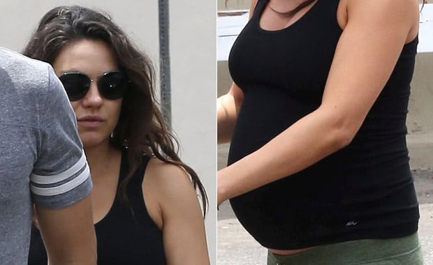 Mila Kunis y su panza de 8 meses, de paseo con Ashton Kutcher. (Fotos: Grosby Group)