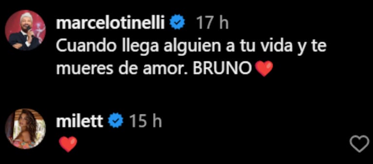 Milett reaccionó al posteo de Marcelo con Bruno.