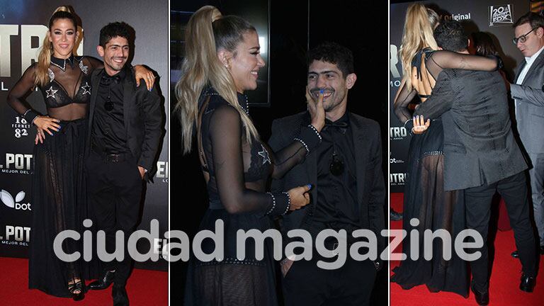 ¡Mimos y complicidad! Jimena Barón y Rodrigo Romero, en la premiere del filme El Potro. (Foto: Movilpress)