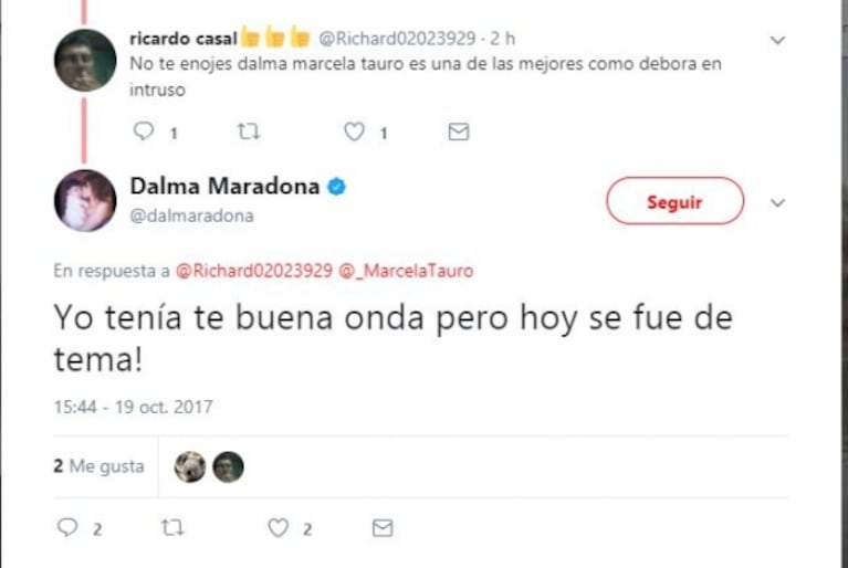 ¡Mirá qué le escribió Dalma Maradona a Marcela Tauro tras su lapidaria réplica en Intrusos!