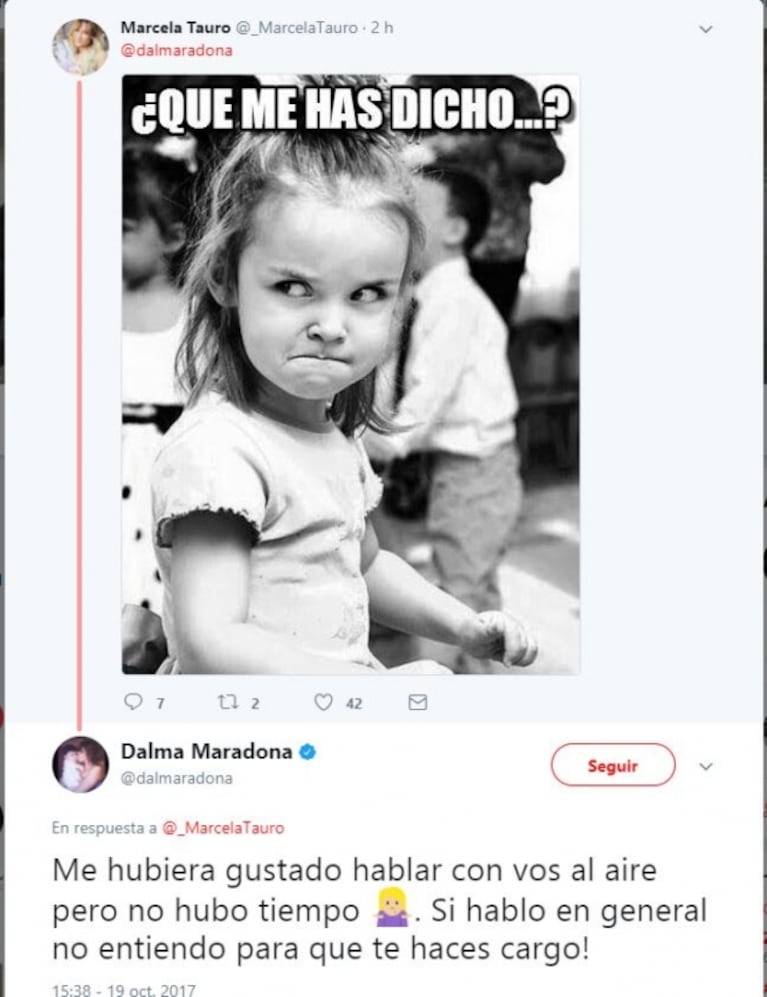 ¡Mirá qué le escribió Dalma Maradona a Marcela Tauro tras su lapidaria réplica en Intrusos!