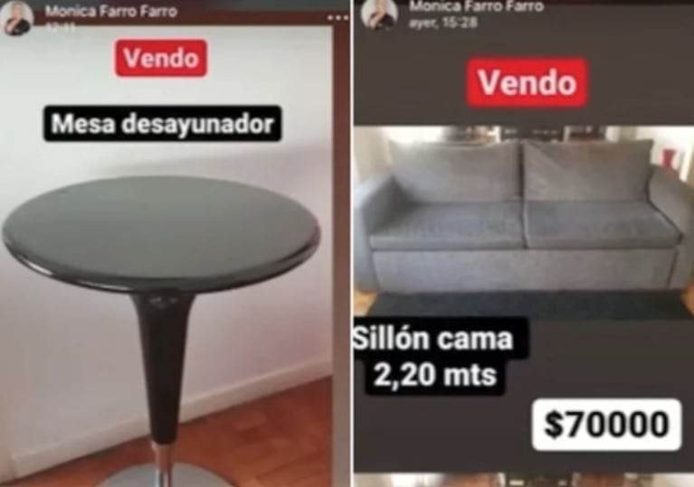 Mónica Farro se muda y puso a la venta sus muebles: los precios