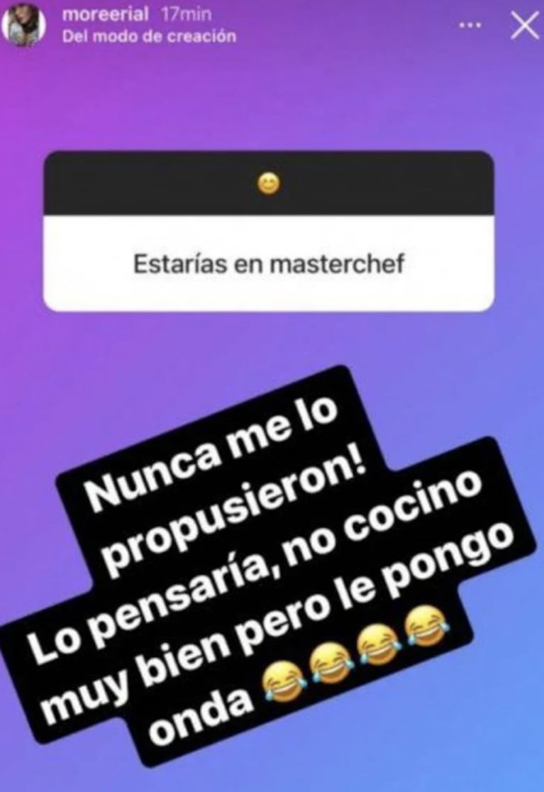 More Rial habló de la posibilidad de formar parte de MasterChef Celebrity 3: "No cocino muy bien, pero le pongo onda"