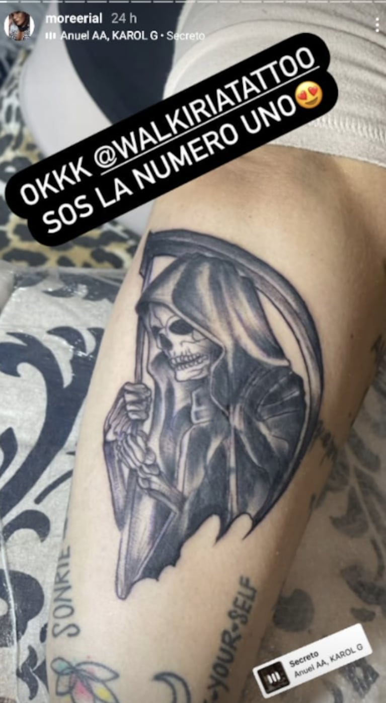 More Rial se hizo un nuevo tatuaje y sorprendió al elegir un fuerte diseño: una parca