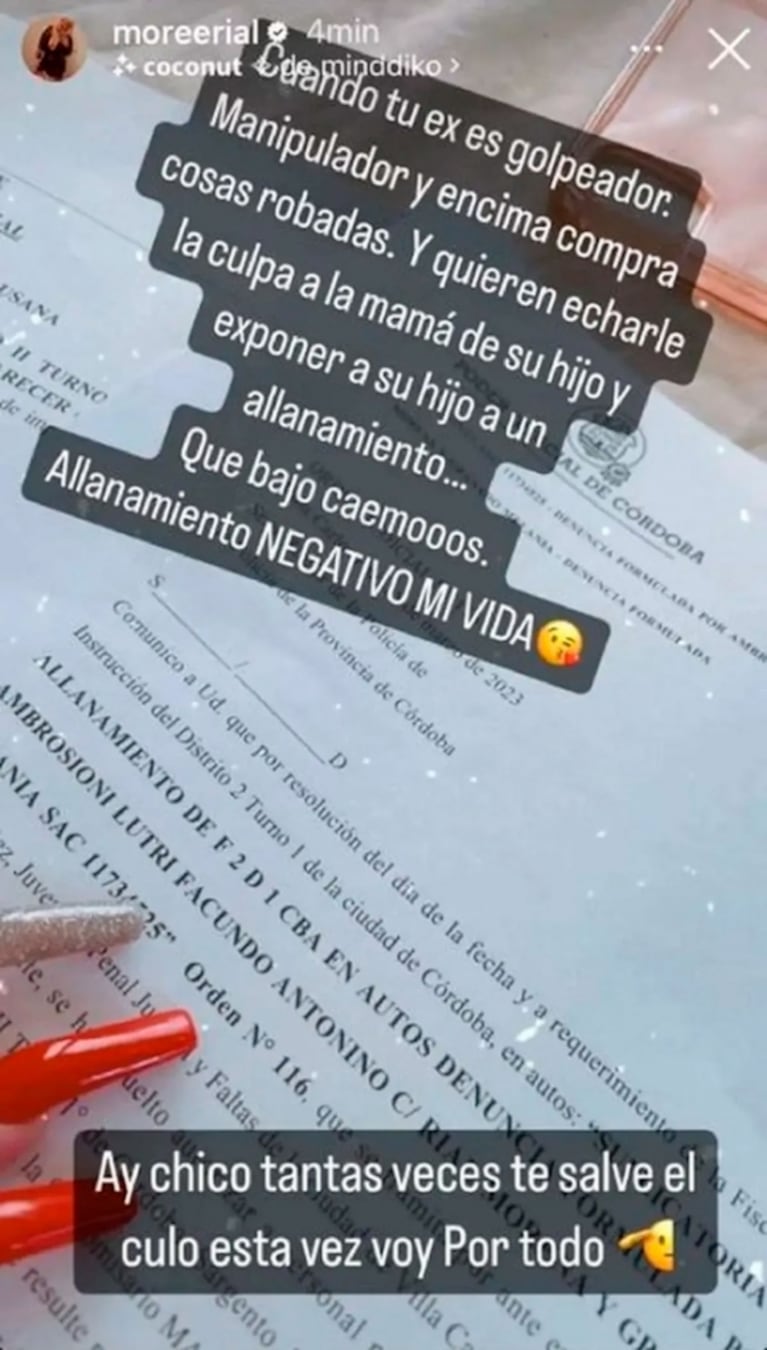 Morena Rial acusó a su ex Facundo Ambrosioni de golpeador: "Hace un mes le fracturó un dedo"