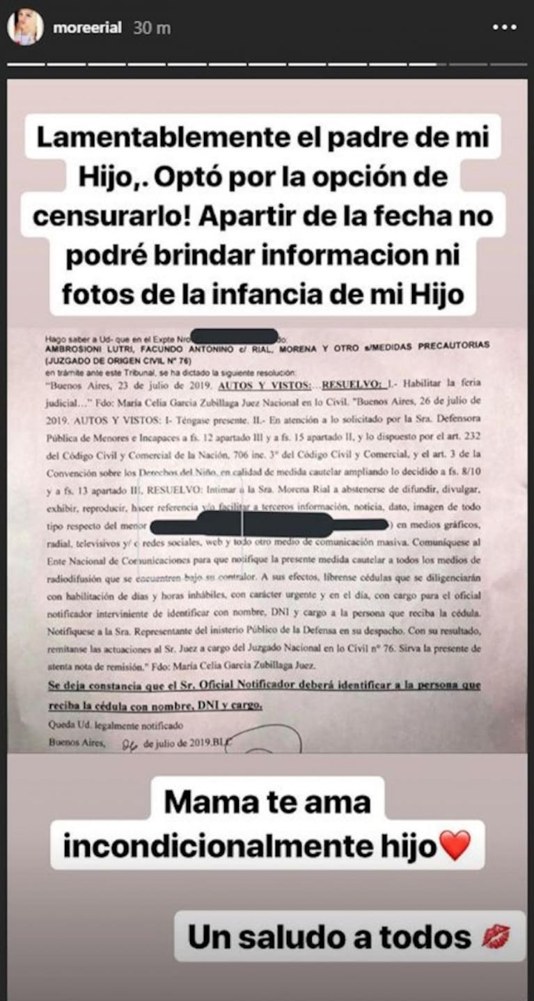 Morena Rial estalló contra Facundo Ambrosioni: "El padre de mi hijo optó por censurarlo"