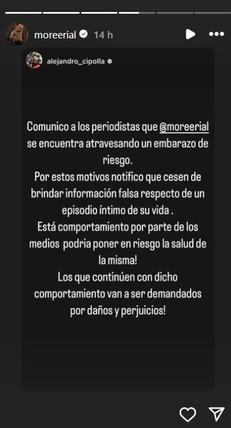 Morena Rial rompió el silencio: “Estoy pasando un momento difícil con mi embarazo”