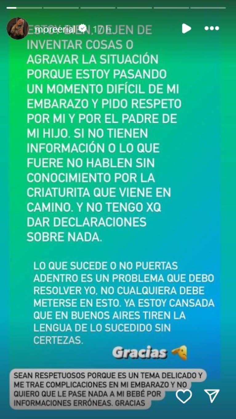 Morena Rial rompió el silencio: “Estoy pasando un momento difícil con mi embarazo”