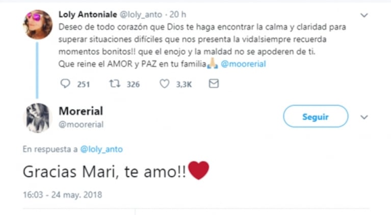 Morena Rial y su reacción ante el mensaje de Loly Antoniale en medio del escándalo: "¡Gracias, te amo!"