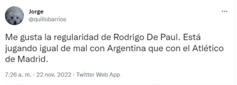 Mundial Qatar 2022, los memes de Rodrigo de Paul en la derrota de Argentina: "¿Qué le hiciste, Tini?"