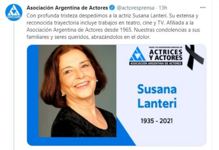 Murió la actriz Susana Lanteri, una de las villanas más recordadas de Chiquititas