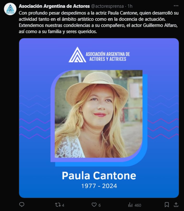 Murió Paula Cantone / Fuente: X