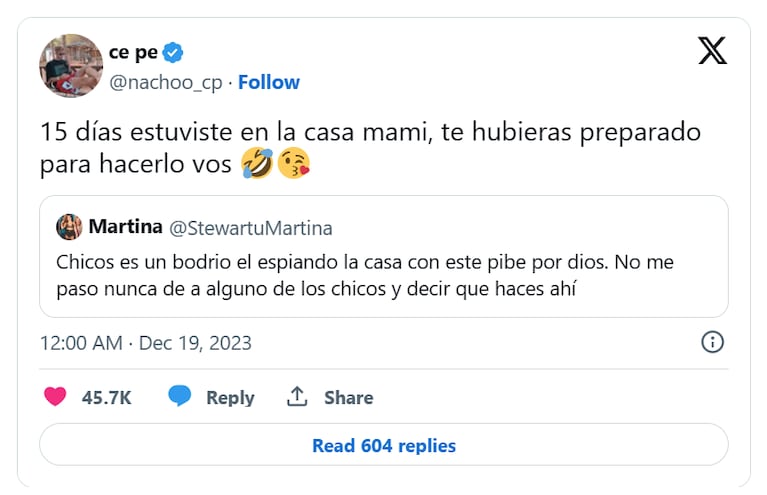 Nacho Castañares fulminó a Martina Stewart por criticar su trabajo en el streaming de Gran Hermano 2023