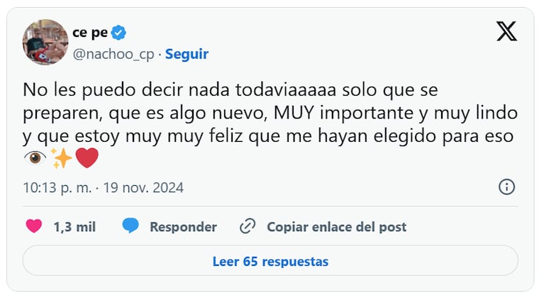 Nacho deslizó que de alguna manera se suma a Gran Hermano 2024.