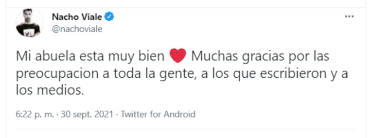 Nacho Viale habló tras la cirugía de urgencia a Mirtha Legrand: “Mi abuela está muy bien”