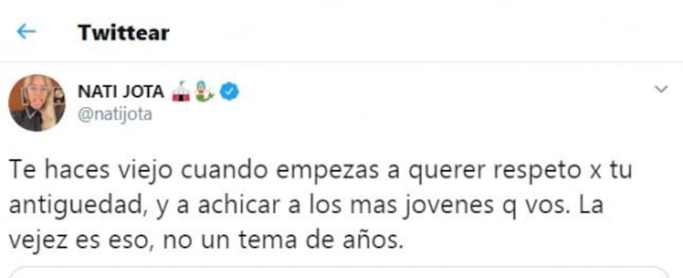 Nati Jota se metió en la guerra entre artistas e influencers: "Te hacés viejo cuando querés respeto por tu antigüedad"