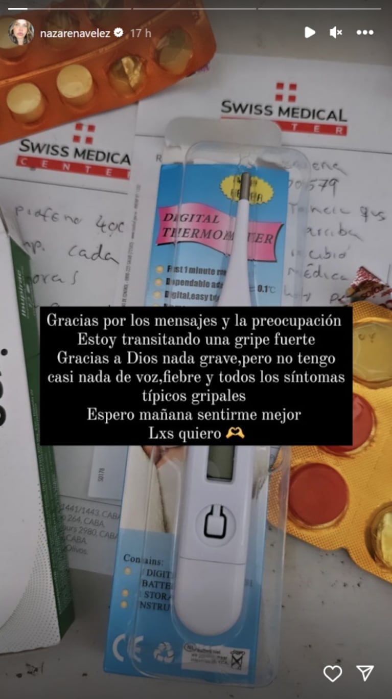 Nazarena Vélez habló del mal momento de salud que atraviesa: "Gracias a todos por preocuparse"