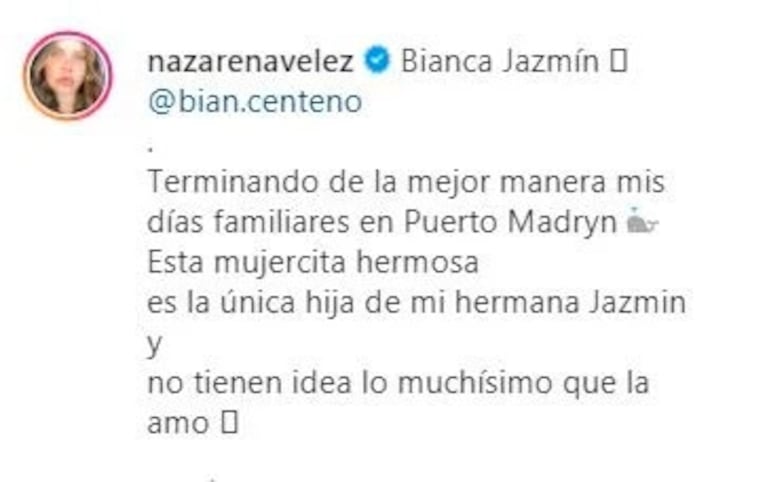Nazarena Vélez mostró fotos de la hija de su hermana Jazmín, fallecida en 2010: "No tienen idea lo muchísimo que la amo"
