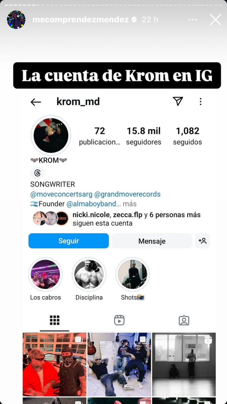 Nicki Nicole sigue a Krom en redes sociales (Foto: captura de @mecomprendezmendez).